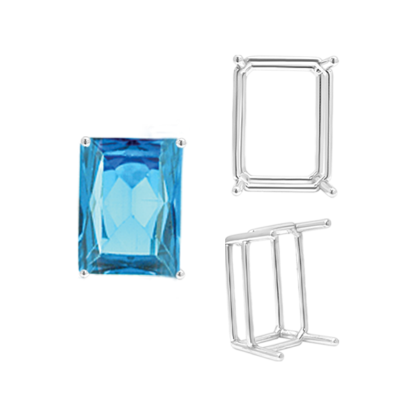 ITI NYC Four Prong Emerald Shape Wire Basket Settings in Sterling Silver (3.00 x 2.25 mm - 30.00 x 22.00 mm)