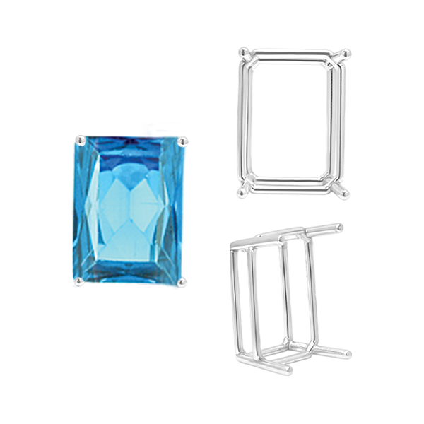 ITI NYC Four Prong Emerald Shape Wire Basket Settings in Sterling Silver (3.00 x 2.25 mm - 30.00 x 22.00 mm)