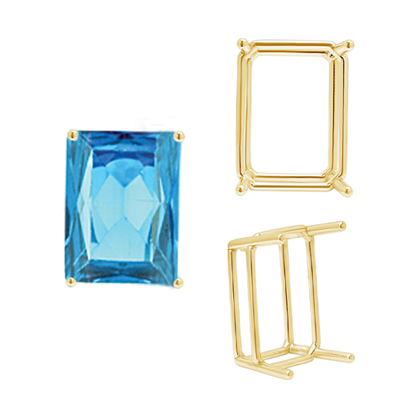 ITI NYC Four Prong Emerald Shape Wire Basket Settings in 18K Gold (3.00 x 2.25 mm - 8.00 x 6.00 mm)