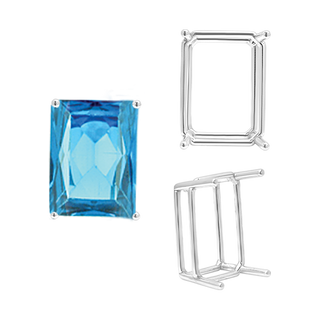 ITI NYC Four Prong Emerald Shape Wire Basket Settings in Sterling Silver (3.00 x 2.25 mm - 30.00 x 22.00 mm)