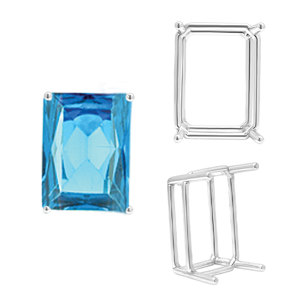 ITI NYC Four Prong Emerald Shape Wire Basket Settings in Sterling Silver (3.00 x 2.25 mm - 30.00 x 22.00 mm)