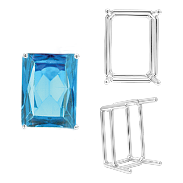 ITI NYC Four Prong Emerald Shape Wire Basket Settings in Sterling Silver (3.00 x 2.25 mm - 30.00 x 22.00 mm)