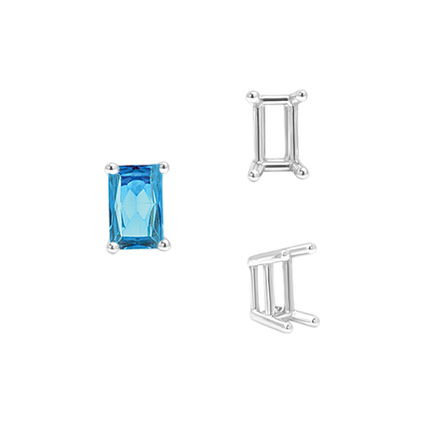 ITI NYC Four Prong Emerald Shape Wire Basket Settings in Sterling Silver (3.00 x 2.25 mm - 30.00 x 22.00 mm)