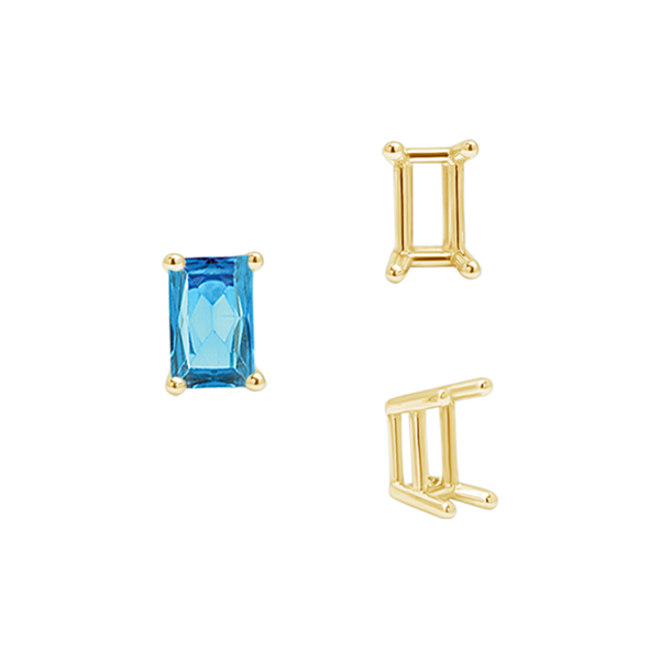 ITI NYC Four Prong Emerald Shape Wire Basket Settings in 14K Gold (3.00 x 2.25 mm - 18.00 x 13.00 mm)