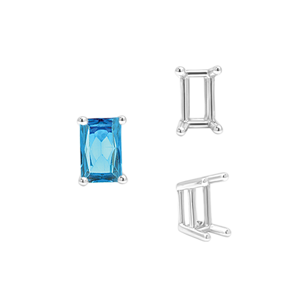 ITI NYC Four Prong Emerald Shape Wire Basket Settings in Sterling Silver (3.00 x 2.25 mm - 30.00 x 22.00 mm)