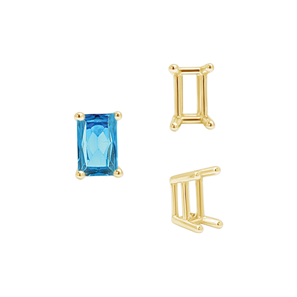 ITI NYC Four Prong Emerald Shape Wire Basket Settings in 14K Gold (3.00 x 2.25 mm - 18.00 x 13.00 mm)