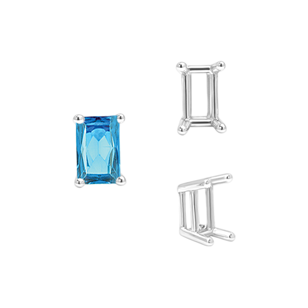 ITI NYC Four Prong Emerald Shape Wire Basket Settings in Sterling Silver (3.00 x 2.25 mm - 30.00 x 22.00 mm)