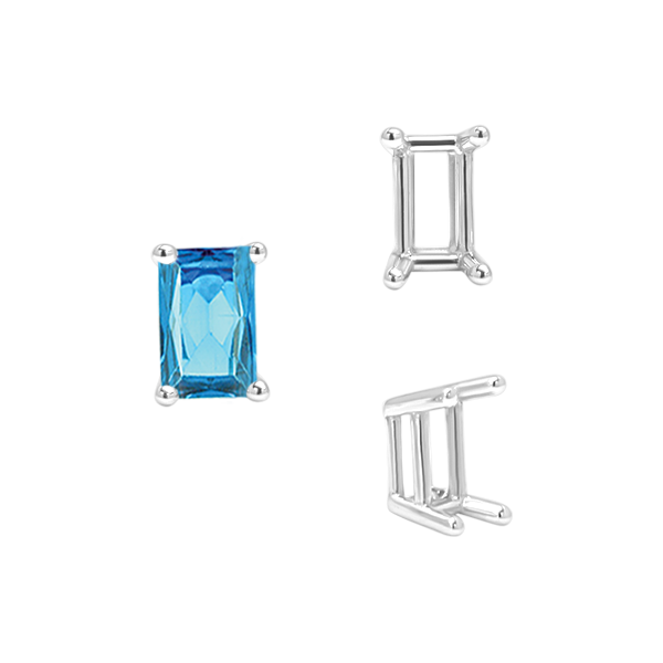 ITI NYC Four Prong Emerald Shape Wire Basket Settings in Sterling Silver (3.00 x 2.25 mm - 30.00 x 22.00 mm)