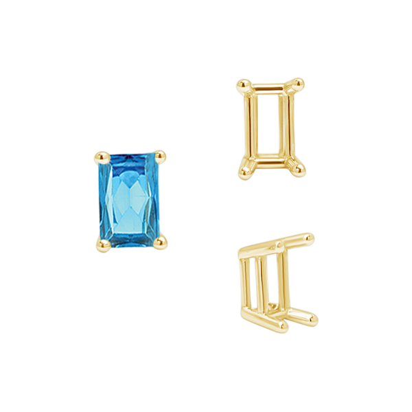 ITI NYC Four Prong Emerald Shape Wire Basket Settings in 18K Gold (3.00 x 2.25 mm - 8.00 x 6.00 mm)