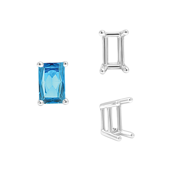 ITI NYC Four Prong Emerald Shape Wire Basket Settings in Sterling Silver (3.00 x 2.25 mm - 30.00 x 22.00 mm)