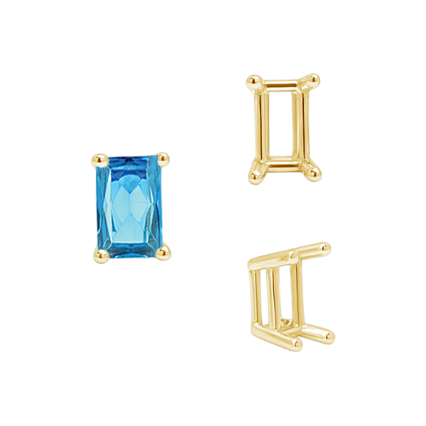 ITI NYC Four Prong Emerald Shape Wire Basket Settings in 18K Gold (3.00 x 2.25 mm - 8.00 x 6.00 mm)