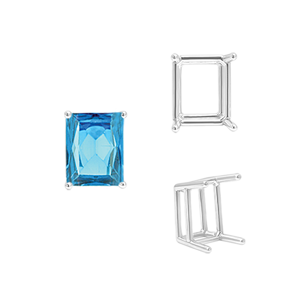 ITI NYC Four Prong Emerald Shape Wire Basket Settings in Sterling Silver (3.00 x 2.25 mm - 30.00 x 22.00 mm)