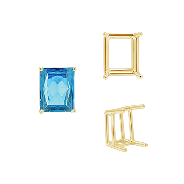 ITI NYC Four Prong Emerald Shape Wire Basket Settings in 14K Gold (3.00 x 2.25 mm - 18.00 x 13.00 mm)