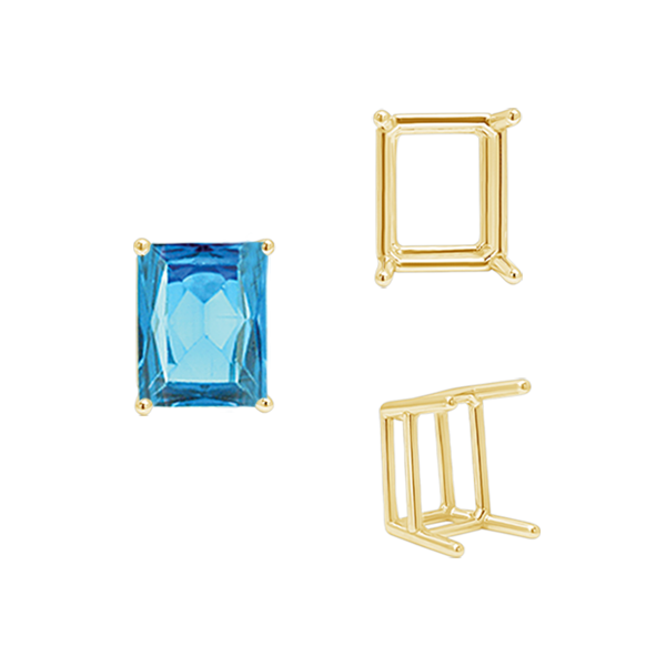 ITI NYC Four Prong Emerald Shape Wire Basket Settings in 14K Gold (3.00 x 2.25 mm - 18.00 x 13.00 mm)