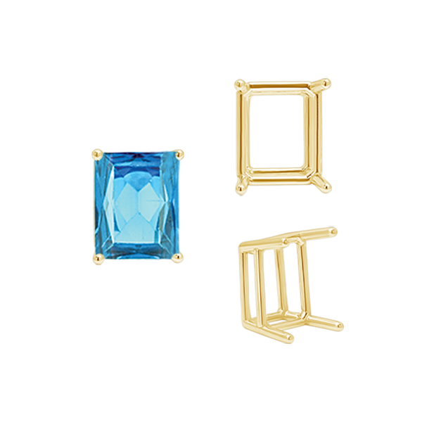 ITI NYC Four Prong Emerald Shape Wire Basket Settings in 14K Gold (3.00 x 2.25 mm - 18.00 x 13.00 mm)