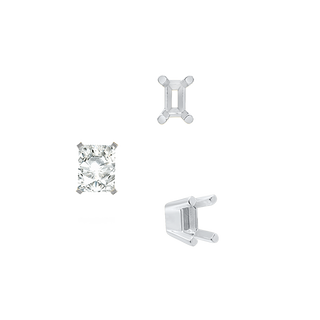 ITI NYC Four Prong Emerald Shape Solid Base Settings in Sterling Silver (5.00 x 3.00 mm - 8.50 x 6.50 mm)
