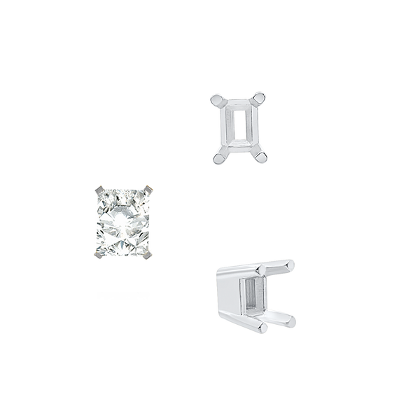 ITI NYC Four Prong Emerald Shape Solid Base Settings in Sterling Silver (5.00 x 3.00 mm - 8.50 x 6.50 mm)