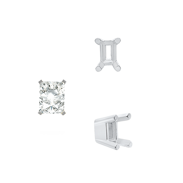 ITI NYC Four Prong Emerald Shape Solid Base Settings in Sterling Silver (5.00 x 3.00 mm - 8.50 x 6.50 mm)