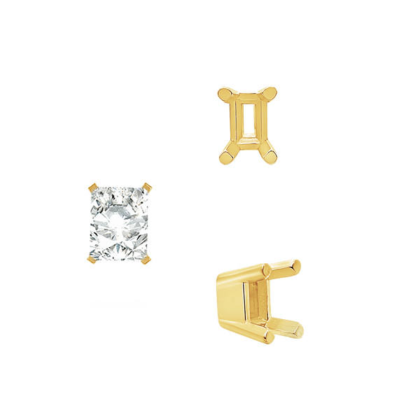 ITI NYC Four Prong Emerald Shape Solid Base Settings in 14K Gold (5.00 x 3.00 mm - 8.50 x 6.50 mm)
