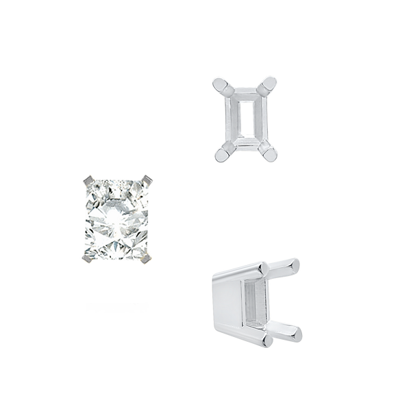 ITI NYC Four Prong Emerald Shape Solid Base Settings in Sterling Silver (5.00 x 3.00 mm - 8.50 x 6.50 mm)