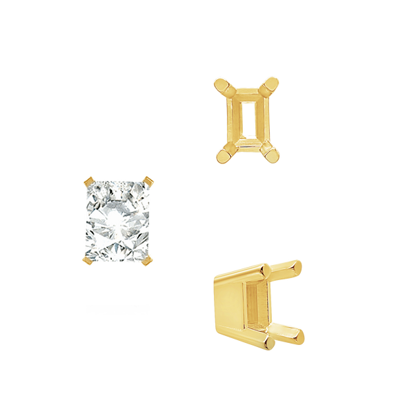 ITI NYC Four Prong Emerald Shape Solid Base Settings in 14K Gold (5.00 x 3.00 mm - 8.50 x 6.50 mm)