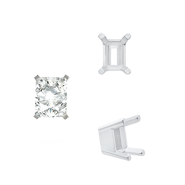 ITI NYC Four Prong Emerald Shape Solid Base Settings in Sterling Silver (5.00 x 3.00 mm - 8.50 x 6.50 mm)