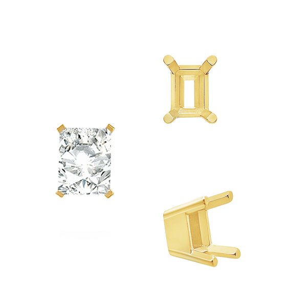 ITI NYC Four Prong Emerald Shape Solid Base Settings in 14K Gold (5.00 x 3.00 mm - 8.50 x 6.50 mm)