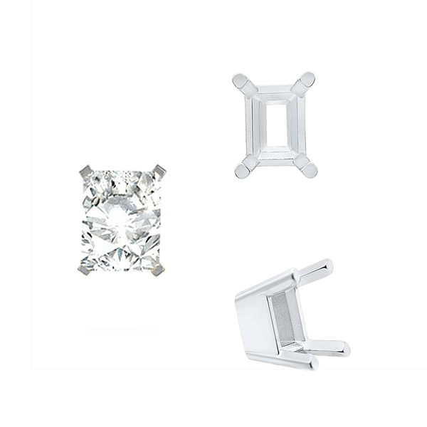 ITI NYC Four Prong Emerald Shape Solid Base Settings in Sterling Silver (5.00 x 3.00 mm - 8.50 x 6.50 mm)