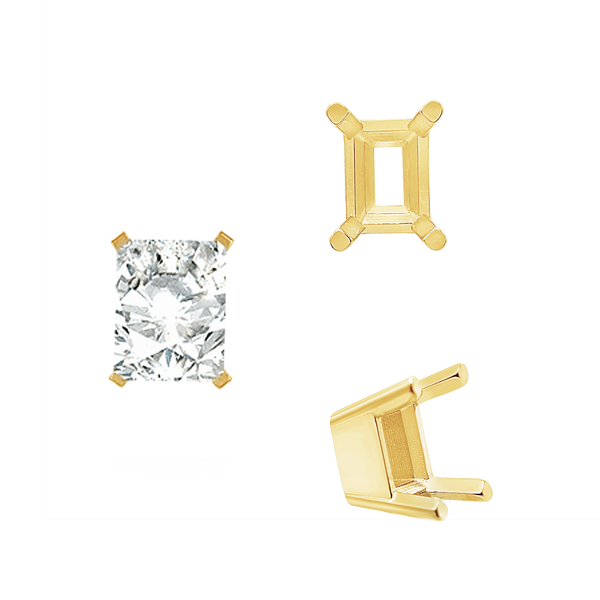 ITI NYC Four Prong Emerald Shape Solid Base Settings in 14K Gold (5.00 x 3.00 mm - 8.50 x 6.50 mm)