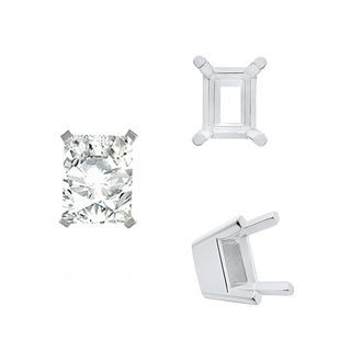 ITI NYC Four Prong Emerald Shape Solid Base Settings in Sterling Silver (5.00 x 3.00 mm - 8.50 x 6.50 mm)