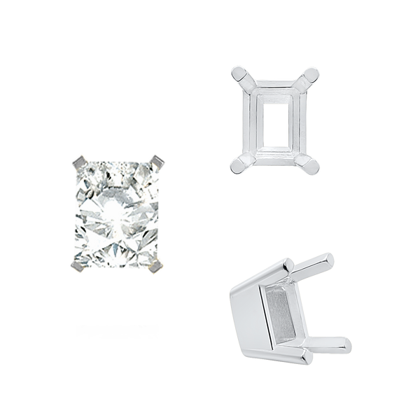 ITI NYC Four Prong Emerald Shape Solid Base Settings in 14K Gold (5.00 x 3.00 mm - 8.50 x 6.50 mm)