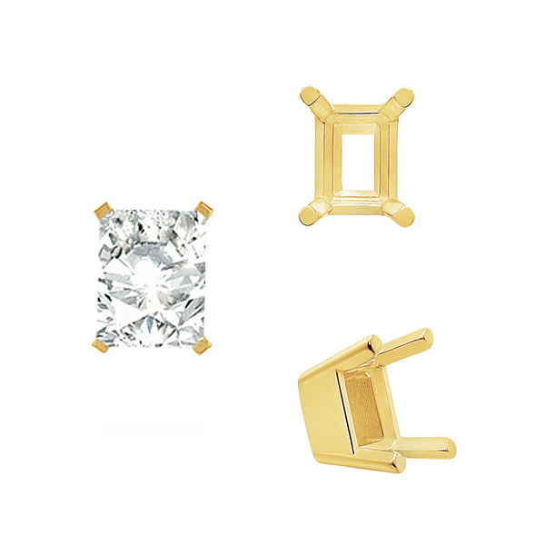 ITI NYC Four Prong Emerald Shape Solid Base Settings in 14K Gold (5.00 x 3.00 mm - 8.50 x 6.50 mm)