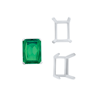 ITI NYC Four Prong Emerald Shape Single Wire Settings in Sterling Silver (3.50 x 2.60 mm - 13.00 x 9.50 mm)