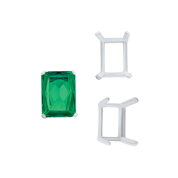 ITI NYC Four Prong Emerald Shape Single Wire Settings in Sterling Silver (3.50 x 2.60 mm - 13.00 x 9.50 mm)