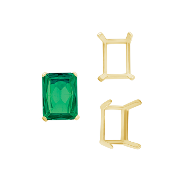 ITI NYC Four Prong Emerald Shape Single Wire Settings in 14K Gold (3.50 x 2.60 mm - 13.00 x 9.50 mm)
