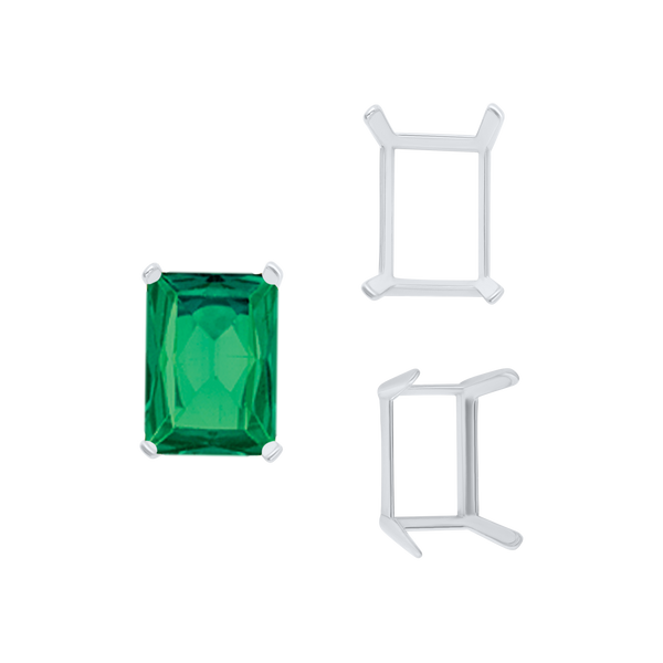 ITI NYC Four Prong Emerald Shape Single Wire Settings in Sterling Silver (3.50 x 2.60 mm - 13.00 x 9.50 mm)