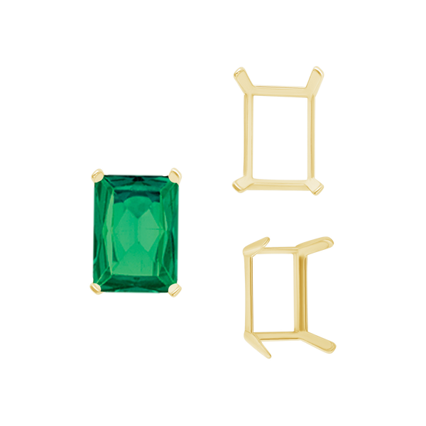 ITI NYC Four Prong Emerald Shape Single Wire Settings in 14K Gold (3.50 x 2.60 mm - 13.00 x 9.50 mm)