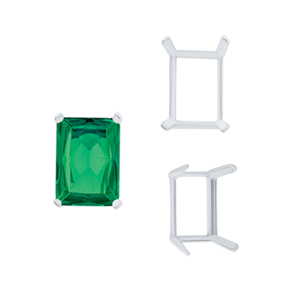 ITI NYC Four Prong Emerald Shape Single Wire Settings in Sterling Silver (3.50 x 2.60 mm - 13.00 x 9.50 mm)
