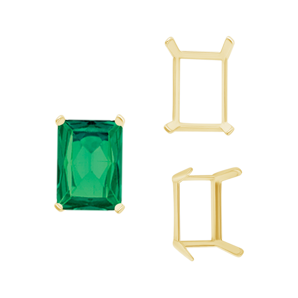 ITI NYC Four Prong Emerald Shape Single Wire Settings in 14K Gold (3.50 x 2.60 mm - 13.00 x 9.50 mm)