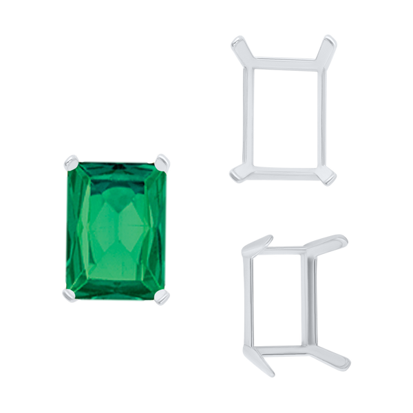 ITI NYC Four Prong Emerald Shape Single Wire Settings in Sterling Silver (3.50 x 2.60 mm - 13.00 x 9.50 mm)