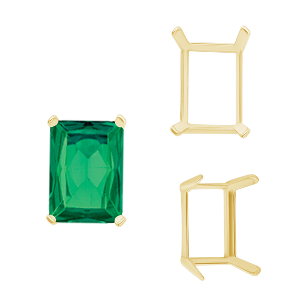 ITI NYC Four Prong Emerald Shape Single Wire Settings in 14K Gold (3.50 x 2.60 mm - 13.00 x 9.50 mm)