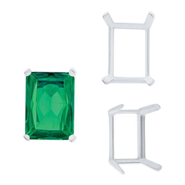 ITI NYC Four Prong Emerald Shape Single Wire Settings in Sterling Silver (3.50 x 2.60 mm - 13.00 x 9.50 mm)