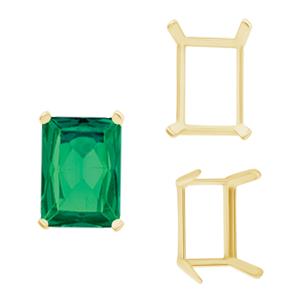 ITI NYC Four Prong Emerald Shape Single Wire Settings in 14K Gold (3.50 x 2.60 mm - 13.00 x 9.50 mm)