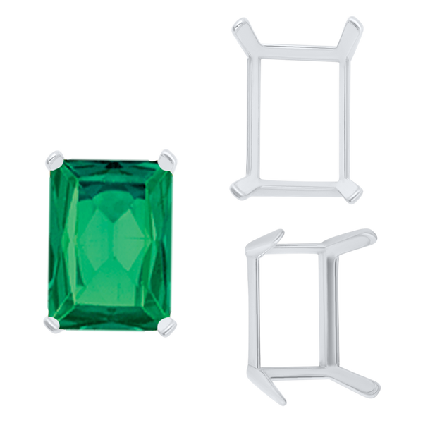 ITI NYC Four Prong Emerald Shape Single Wire Settings in Sterling Silver (3.50 x 2.60 mm - 13.00 x 9.50 mm)