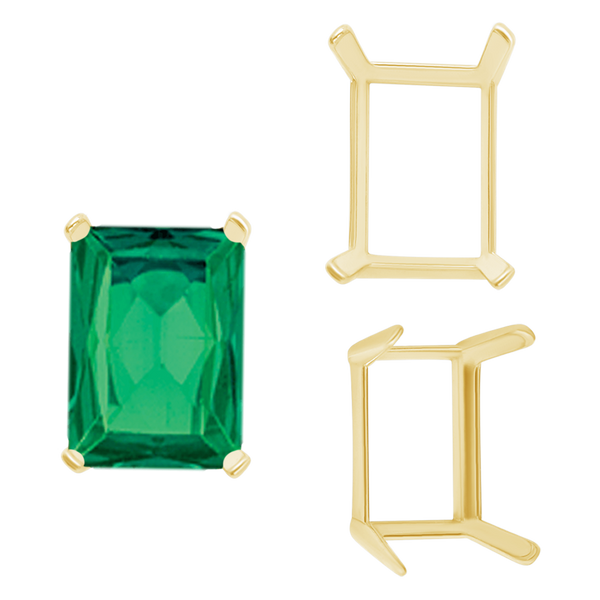ITI NYC Four Prong Emerald Shape Single Wire Settings in 14K Gold (3.50 x 2.60 mm - 13.00 x 9.50 mm)