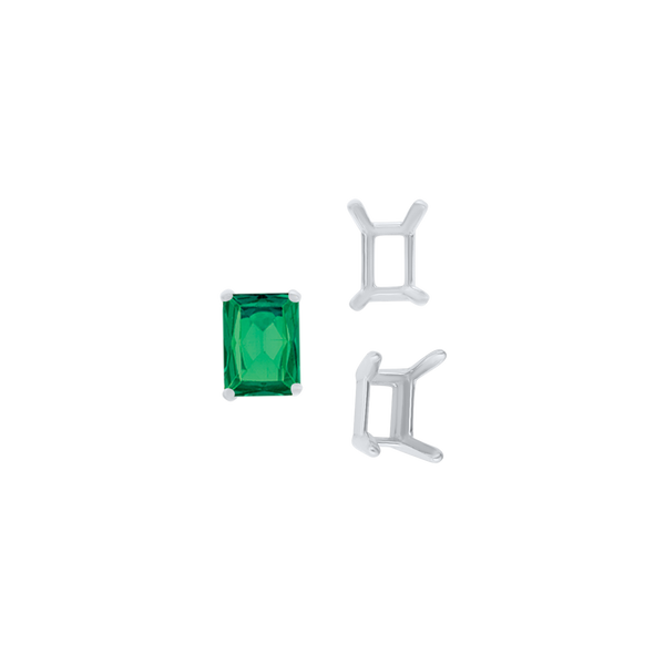 ITI NYC Four Prong Emerald Shape Single Wire Settings in Sterling Silver (3.50 x 2.60 mm - 13.00 x 9.50 mm)