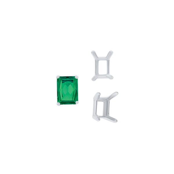 ITI NYC Four Prong Emerald Shape Single Wire Settings in Sterling Silver (3.50 x 2.60 mm - 13.00 x 9.50 mm)