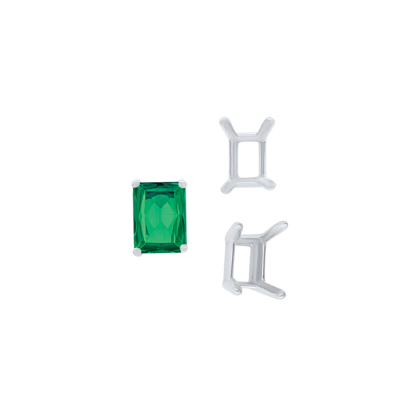 ITI NYC Four Prong Emerald Shape Single Wire Settings in Sterling Silver (3.50 x 2.60 mm - 13.00 x 9.50 mm)