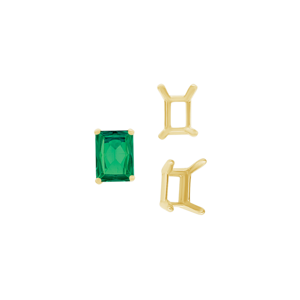 ITI NYC Four Prong Emerald Shape Single Wire Settings in 14K Gold (3.50 x 2.60 mm - 13.00 x 9.50 mm)