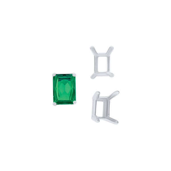 ITI NYC Four Prong Emerald Shape Single Wire Settings in Sterling Silver (3.50 x 2.60 mm - 13.00 x 9.50 mm)